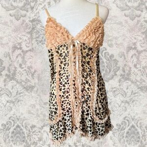 Leopard Cream Ruffle Lingerie Slip Women’s Medium Summer Comfy Sexy Dress